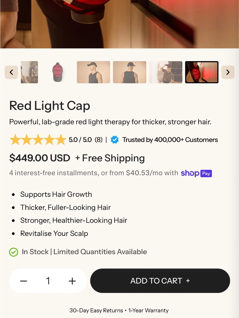 Red Light Cap rechargeable hair growth hat for daily easy use! NIB